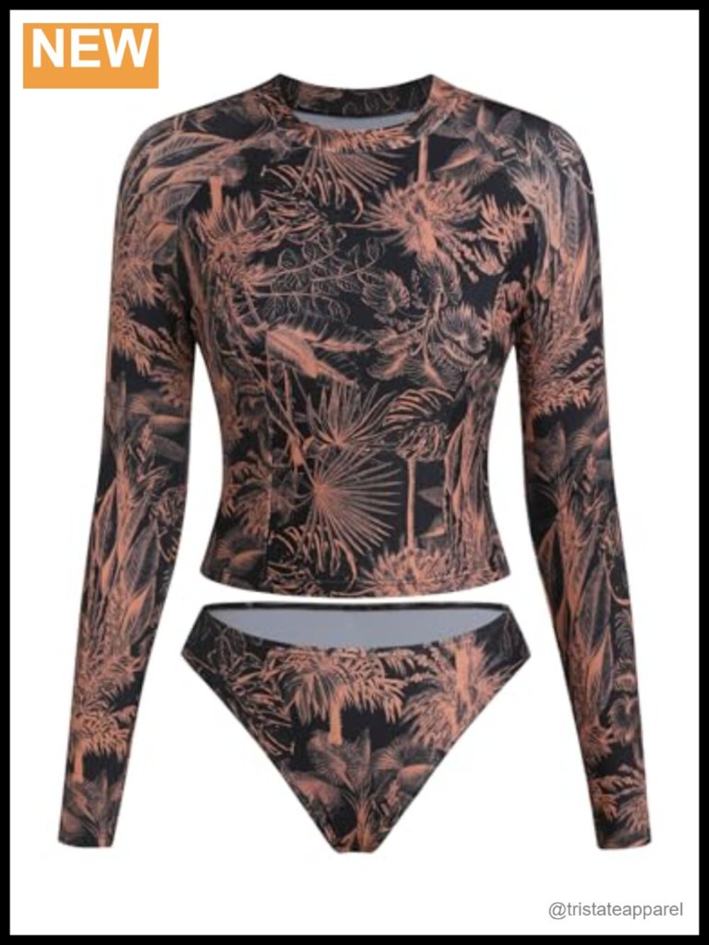 ZAFUL Long Sleeve Rash Guard Two Piece Bathing Suit High Waisted Briefs